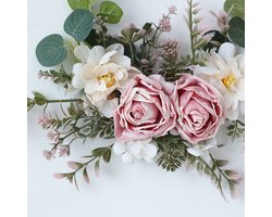 1 Stuk Imitatierrozenkrans, Kunstmatige Krans, Geschikt Voor Interieurversiering, Bruiloften En Feestversiering, Een Ophangbare Lichtgewicht Imitatie Hangmand (roze + Wit)