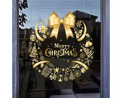1 stuk kerst raamstickers - Kerst raamdecoratie - Krans raamstickers - 14,5x15,3 inch - Verwijderbaar - Winterse interieurdecoratie - Geschikt voor kantoren, huizen, scholen, feesten, slaapkamers - Goud