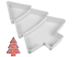 1 stuk - kerstboomvormige schalen - 3 roosters kerstkoekjes schalen - verdeelde hapjesschaal - voor snacks, fruit, snoep, noten, desserts, voedselschaal - voor kerstfeestdecoraties - wit