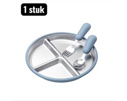 1 stuk - Kinderservies - 304 RVS Eetstel met Zuignap - Siliconen Bord, Kom en Bestek voor Kinderen - Geschikt voor kinderservies en keukengerei; geschikt voor gebruik bu buitenshuis - Blauw