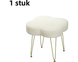 1 stuk - Klavervormige gestoffeerde kruk - Stoffen zitting - Stalen poten - Gebroken wit