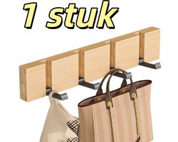 1 stuk - Kledinghaak - Vier haken - Opvouwbaar - Laat geen sporen achter - Geschikt voor hal, woonkamer en slaapkamer - 40*5*5 cm - Natuurlijke kleur