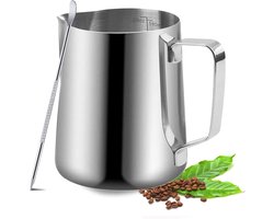 1 stuk— Koffiemeng beker met roerlepel - Koffiebeker van roestvrij staal met roerlepel - Koffiebeker met spitse tuit - Geschikt voor dagelijks gebruik, thuis, op kantoor, in de koffiebar - Geschikt voor het maken van koffie en cappuccino