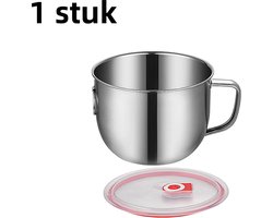 1 stuk - Kom - schaal - Mengkommen - Mengkom - 304 Roestvrij staal - Met deksel - Grote capaciteit - Afsluitbaar - Voor noedels - Met handvat - Niet-magnetisch - Noedel- en rijstkom - Zilver
