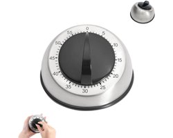 1 stuk - Kookwekkers - Mechanische roestvrijstalen timer - Kookwekker – Kookwekker analoog - Keukentimer - RVS - Timer - 60 Min - zilver - Keukengerei - Wekker - timer