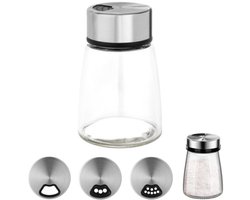 1 stuk - kruidenstrooier met draaimechanisme - zoutstrooier - peperstrooier - kruidendispenser - kruidenpotje - Kruidenpot - glazen fles - met verstelbare schenkopening - transparant - 65 x 65 x 98 mm - voor zout, vanille, specerijen en peper