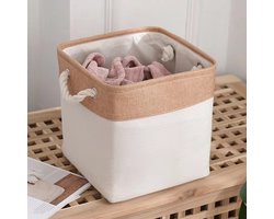 1 Stuk, Kubus Vouwen Opslagmand, Gesplitste Linnen Opbergdoos, Kleding Sorteer Kantoor Slaapkamer Garderobe Wasmand