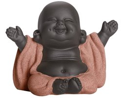 1 Stuk Lachende Maitreya Boeddha, Klein Leuk Boeddhabeeldje, Thee Sculptuur, Decoratief Boeddhafiguurtje, Zen en Feng Shui Decoratie, voor Thuis, Theetafel, Zen Tuin decoratie (Roze)