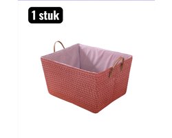 1 stuk - Manden - 45x35x25Ocm - pvouwbare Imitatie Rieten Mand - Grote Opbergmand met Handvat voor Speelgoed, Snoep of Wasgoed - Natuurlijke Look Draagbare Opbergoplossing - Roze