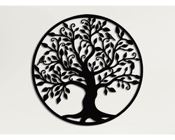 1 Stuk - Metalen Levensboom Wanddecoratie Silhouet Kunst - 40x40cm - Metalen Kunstwerk Voor Aan De Muur - Voor Binnen En Buiten Cadeau - Tuin Huisdecoratie - Zwart