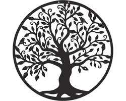 1 Stuk - Metalen levensboom wanddecoratie silhouet kunst - voor binnen en buiten cadeau - tuin huisdecoratie - zwart - 40x40cm