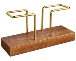 1 stuk - Modern houten servethouder voor tafel – Verticale servethouder met metalen draad – Geschikt voor binnen en buiten – Keuken, eettafel, picknick, café of kantoor – Stijlvolle napkin holder van hout en metaal