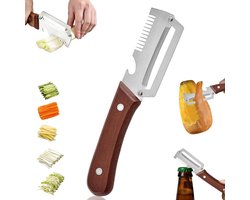 1 Stuk Multifunctionele Groenteschiller voor de Keuken, Schiller met Houten Handvat, 3-in-1 Groente- en Fruitschiller met Flesopener en Rasp, Roestvrijstalen Keukenschiller met Breed Lemmet voor Appels