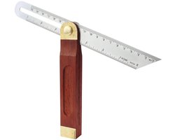 1 stuk multifunctionele hoekmeter T-smeg, roestvrij stalen hoekslijper, liniaal van roestvrij staal, bruin, verstelbare hoek, dubbele schaal, hoekmeter