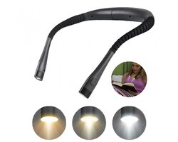 1 stuk - Neklamp - Leeslamp - Boeklamp - Leeslamp met drie kleuren en negen helderheidsniveaus - Flexibele neklamp - Oplaadbaar - Compact en draagbaar - Geschikt om te lezen in bed, te breien of te kamperen - Zwart - 20,3*17,8*2,3 cm