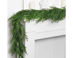 1 stuk Norfolk Pine Garland - Rotan Woondecoratie Kerstmis-Kunstmatige kerstkrans Groene lange dennenkrans -voor vakantie raam schoorsteenmantel binnen en buiten decoratie (1,8 m)