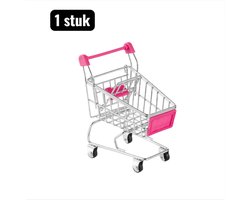 1 stuk - Opbergdoos - Mini winkelwagentje van metaal - Organizer voor kantoorbenodigdheden - Creatief opbergornament in de vorm van een boodschappentrolley - Geschikt voor het opbergen van bureau-ornamenten - Fuchsia