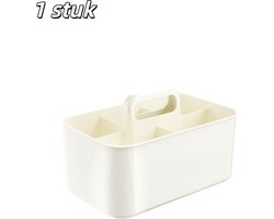 1 stuk - Opbergdoos - Potloodhouder - Cosmetica-organizer - Draagbaar - Plastic doos met vakken - Geschikt voor opbergruimte in badkamer, op bureau, in keuken en op kantoor - Gebroken wit