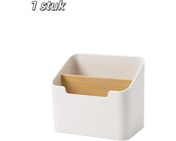 1 stuk - Opbergdoos - Potloodhouder - Cosmetica-organizer - Opbergbak - Met houten verdelers - Geschikt voor kantoor en thuisgebruik - Wit
