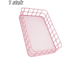1 stuk - Opbergmand - Metaal - Opbergrek - Rek - Bureau-organizer - Dienblad - Gaasontwerp - Geschikt voor kantoor, cosmetica thuis en opslag van snacks - 25*16*7 cm - Roze