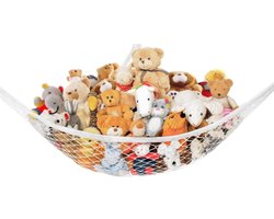 1 stuk opbergnet voor knuffels in hangmatvorm - Groot ontwerp - Opbergplank voor de muur van de kinderkamer - Decoratief ophangnet voor de slaapkamer - 180*120*120cm - Voor de babykamer, opbergnet voor knuffels in de slaapkamer - Wit.