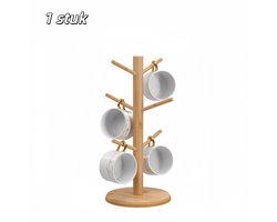 1 stuk - Opbergrek - Bamboe mokhouder - Ronde verdikte bodem - Met 6 haken - Koffiekopjeshouder voor op het aanrecht - Groot formaat - Geel