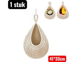 1 stuk - Opbergtassen - Vaas - Opbergmanden - Hangende Fruitmand - 41X33cm - Hangende Gebreide Fruitmand - Handgemaakte Druppelvormige Opbergnet voor Keuken - Boheemse stijl - Natuurlijke Katoenen Fruit Houder - Geschikt voor het bewaren van groente,
