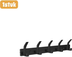 1 stuk - Ophanghaken - Zwaar uitgevoerde kapstokhaak zonder boren - 5 verstevigde haken - Kapstok - Multifunctioneel opbergrek voor badkamer en keuken - 43 cm - Zwart