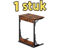 1 stuk - Opvouwbare C-vormige bijzettafel - Metalen frame - Verstelbare poten - Geschikt voor woonkamers, slaapkamers en kantoren; kan gebruikt worden als bijzettafel/salontafel of tv-tafeltje - 60 x 37 x 71 cm - Bruin