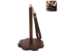 1 stuk - pols garenhouder‑garenbolhouder - wolhouder - draagbaar garenrek - massief hout - bloemvormige voet - 12x12x19 cm - voor breien, haken, handwerk - donkerbruin