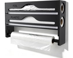 1 stuk-Preservative Film Cutter-3-in-1 Tin folie verpakking papier muur ophangende houder-bakken papier houder-Tin folie snijder-Wax papier houder-keuken opslagdoos-houten zwart