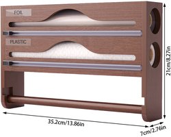 1 stuk-Preservative Film Cutter-3-in-1 Tin folie verpakking papier muur ophangende houder-bakken papier houder-Tin folie snijder-Wax papier houder-keuken opslagdoos-houten bruin