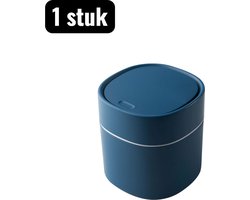1 stuk - Prullenbak - Mini Bureau Prullenbak - Compact deksel voor op kantoor - opbergbak voor papier en afval - Persstijl - Blauw