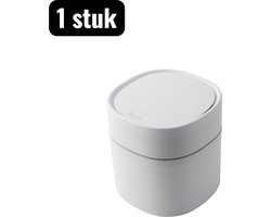 1 stuk - Prullenbak - Mini Bureau Prullenbak - Compact deksel voor op kantoor - opbergbak voor papier en afval - Persstijl - Wit