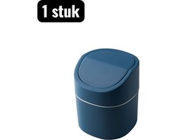 1 stuk - Prullenbak - Mini Bureau Prullenbak - Compact deksel voor op kantoor - opbergbak voor papier en afval - Push-cover-stijl - Blauw