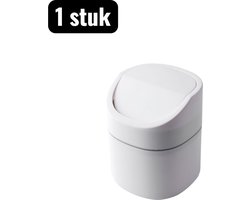 1 stuk - Prullenbak - Mini Bureau Prullenbak - Compact deksel voor op kantoor - opbergbak voor papier en afval - Push-cover-stijl - Wit