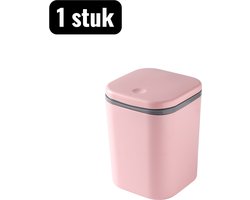 1 stuk - Prullenbak - Mini-prullenbak - Compacte prullenbak met deksel - Stijlvolle mini-prullenbak voor kantoor en slaapkamer - Roze