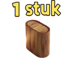 1 stuk - Prullenbak - Ovaal - Houtnerfafwerking - Deksel met drukknop - Geschikt voor slaapkamer en keuken - 29*14,5*29 cm - Natuurlijke houtkleur