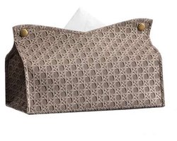 1 stuk PU-leren tissuehouder-rechthoekig, rotan, tissuebox, hoes, gezichtstissuehouder, papieren organizer, dispenser -Geschikt voor gebruik in de woonkamer, slaapkamer,op de salontafel of als tissuebox- grijs