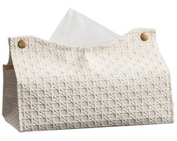 1 stuk PU-leren tissuehouder-rechthoekig, rotan, tissuebox, hoes, gezichtstissuehouder, papieren organizer, dispenser -Geschikt voor gebruik in de woonkamer, slaapkamer,op de salontafel of als tissuebox- wit