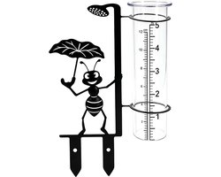 1 Stuk - Regenmeter - Tuinsteker - Buitendecoratie - Tuinaccessoire - Afneembaar - Weerbestendig - Metaal - 32 x 11 x 8 cm - Geschikt voor gazons, terrassen, tuinen, balkons, bloembedden, regenmeting buitenshuis - Zwart