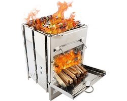1 stuk roestvrijstalen opvouwbare houtkachel - 14,5×14×21cm - kleine vuurplaats - camping kampvuurton - gemakkelijk buiten mee te nemen - geschikt voor huis en tuin - zilver