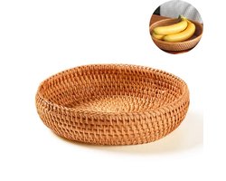1 stuk - rond rotan fruitmand - gevlochten broodopbergbak - bamboe opbergmanden - handgeweven natuurlijk rotan - voor eetkamer keuken tafel hal voor fruit noten - natuurlijke bruine kleur