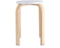 1 Stuk Ronde Houten Kruk – Antislip – Wit – Ø30 x H45,5 cm – Stapelbaar – Kinderkamer, Keuken of Woonkamer