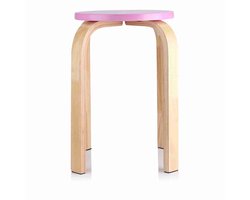 1 Stuk Ronde Houten Kruk – Antislip – Wit – Ø30 x H45,5 cm – Stapelbaar – Kinderkamer, Keuken of Woonkamer,Roze
