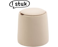 1 stuk - Ronde opbergkruk - Beige fluwelen stof - Afneembaar deksel - Diameter 44 cm - Hoogte 47,5 cm - Kan ook als bijzettafel gebruikt worden