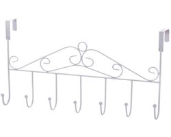 1 stuk - RVS Deurgarderobe met 7 Haken – Deurhakenleiste voor Kleding en Tassen – Multifunctionele Deurhanger voor Keuken, Woonkamer, Hal en Badkamer – Duurzame RVS Kleerhaken – 42x23 cm – Wit