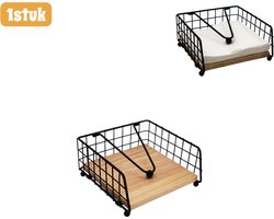 1 stuk - Servethouder - Smeedijzer en massief hout - Staande tafelmodel tissuehouder - Geschikt voor restaurants en thuisgebruik - Servettenbox - Servethouder - 150 x 150 mm - Zwart