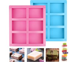 1 Stuk Silicone Vorm Rectangular 6 Stuks Handgemaakte Zeep Mallen voor DIY Chocolade en Biscuit Creaties (Roze & Blauw)