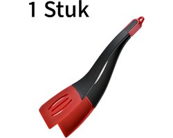 1 stuk - Siliconen Spatel-Tang 2-in-1 - Perfect voor vis & vlees - Multifunctioneel keukengereedschap - Hittebestendig & antislip - Rood